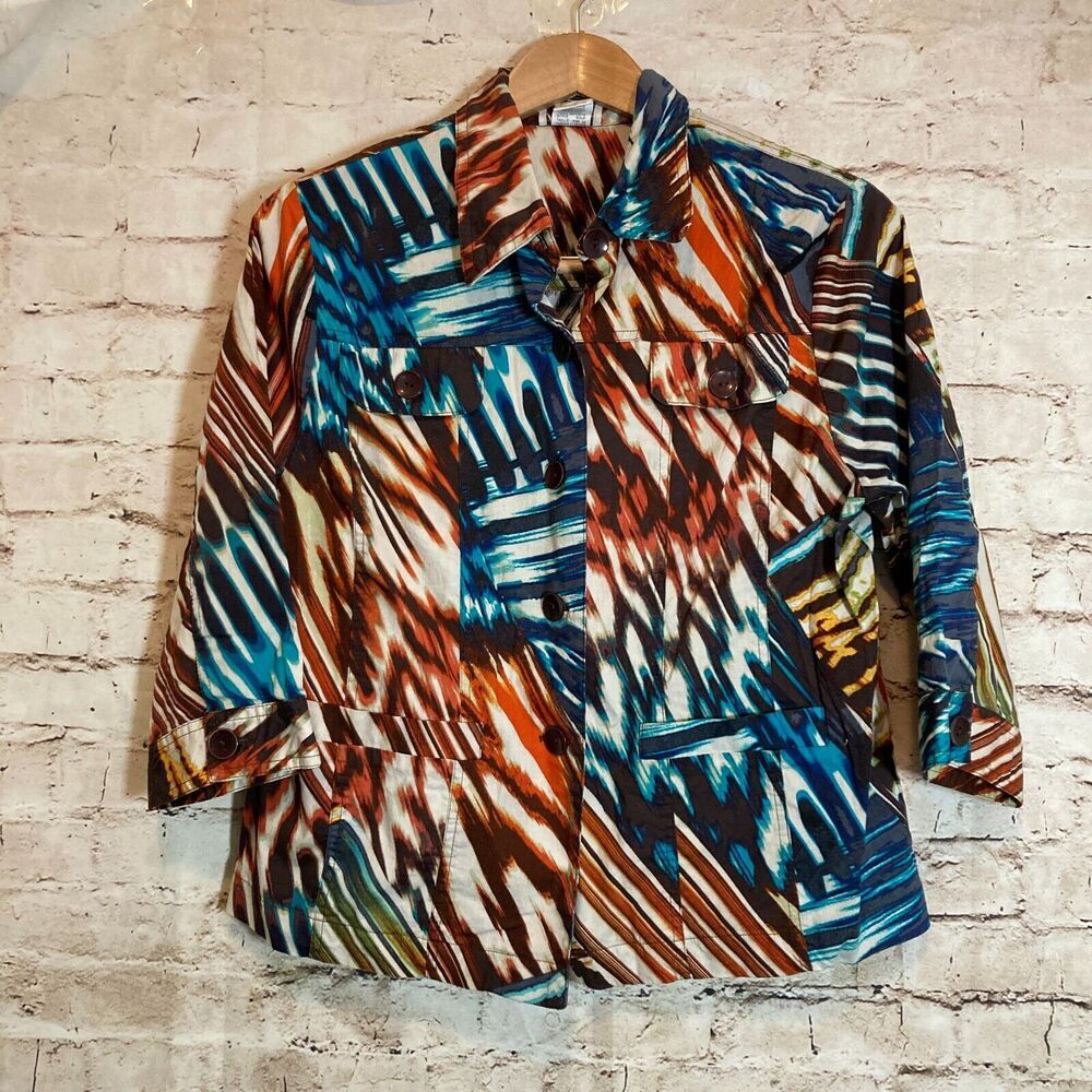 Vintage Company Collection‎ Top Womens 10 Petite Watercolor Geometric Button Up
